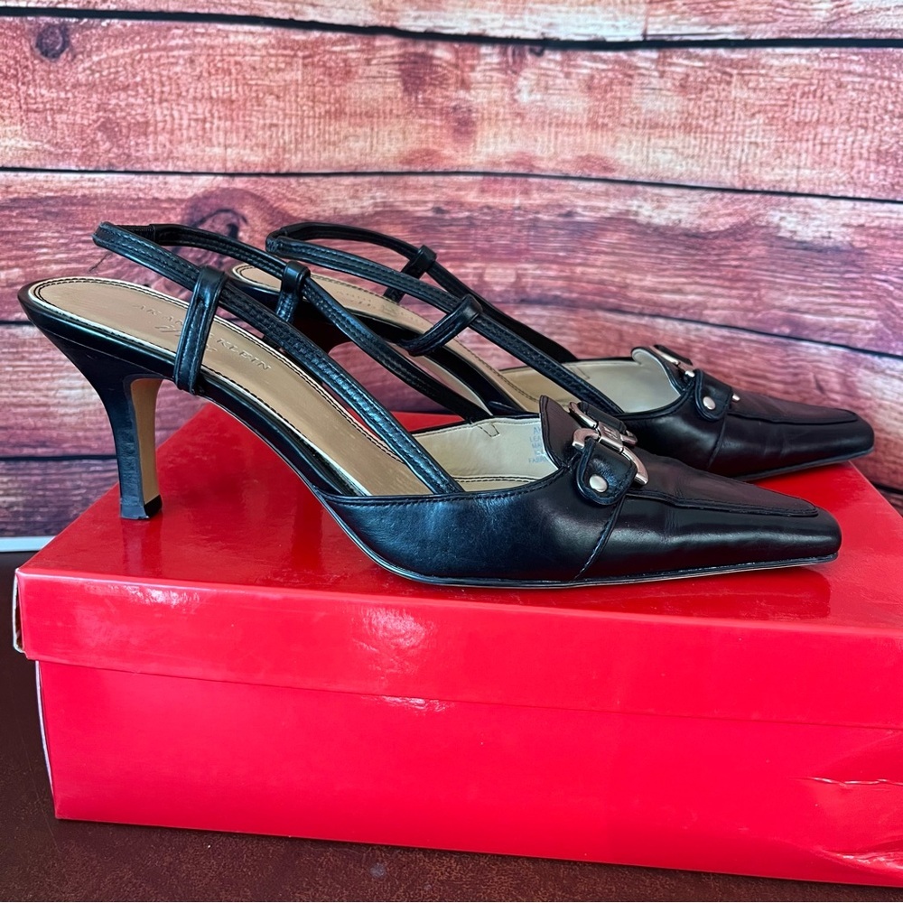 Anne Klein iflex Margy Black Leather Slingblack Pointed Toe Pumps